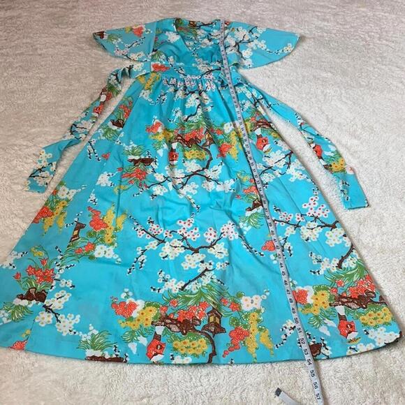 Vintage 70s Union flutter sleeve novelty print Japanese Geisha maxi dress, 10 - Picture 4 of 7